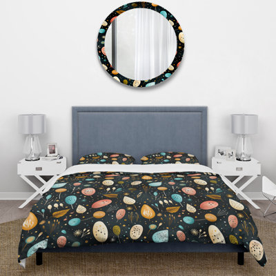 Botanical Multicolor Leaves On Black Pattern II Floral Duvet Cover