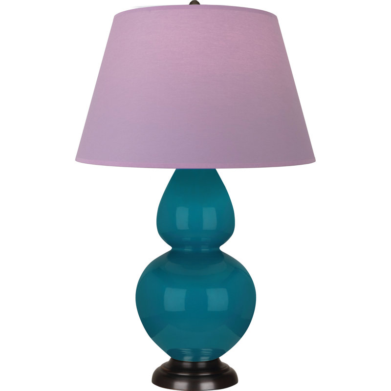 Lampe de table double gourde en céramique, Thé vert / taupe, Paon glacé / bronze, Bronze