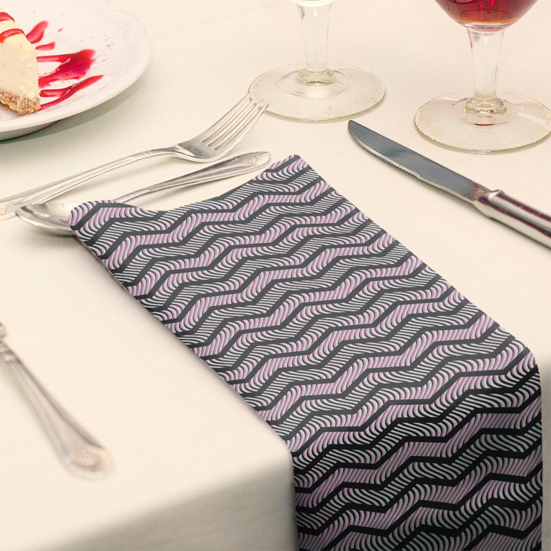 Serviette en coton à chevrons ondulés Stephenie, Noir et rose, 10 po x 10 po