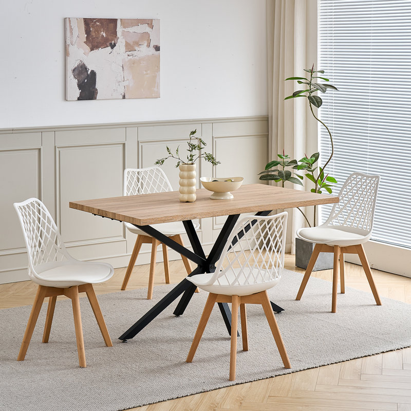 Dining Chairs - Nordic Style Dining Chair - Mesh Backrest - Solid Wood Legs, Set Of 4 , White