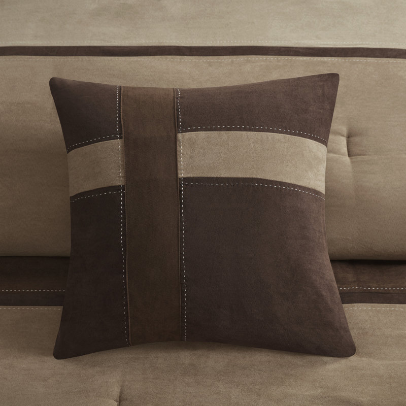 California King Brown Faux Suede Comforter Set with Decorative Pillows