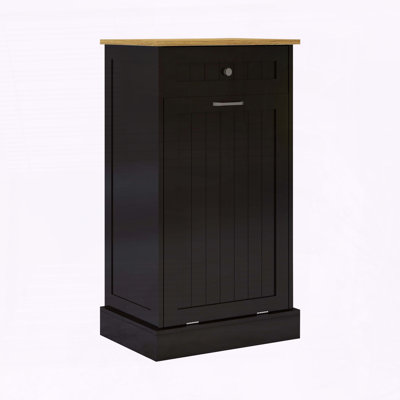 Armoire à ordures inclinable à un tiroir et un compartiment - Panneau de fibres à densité moyenne noir peint UV