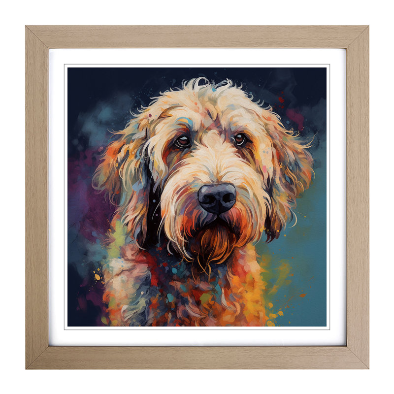 Labradoodle Abstract 1 Piece Single Picture Frame Wall Art, Oak