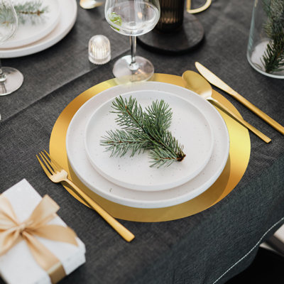 50PCS Round Gold Placemats, 13" Disposable Paper Placemats For Dining Table, Mirrored Gold Charger Place Mat