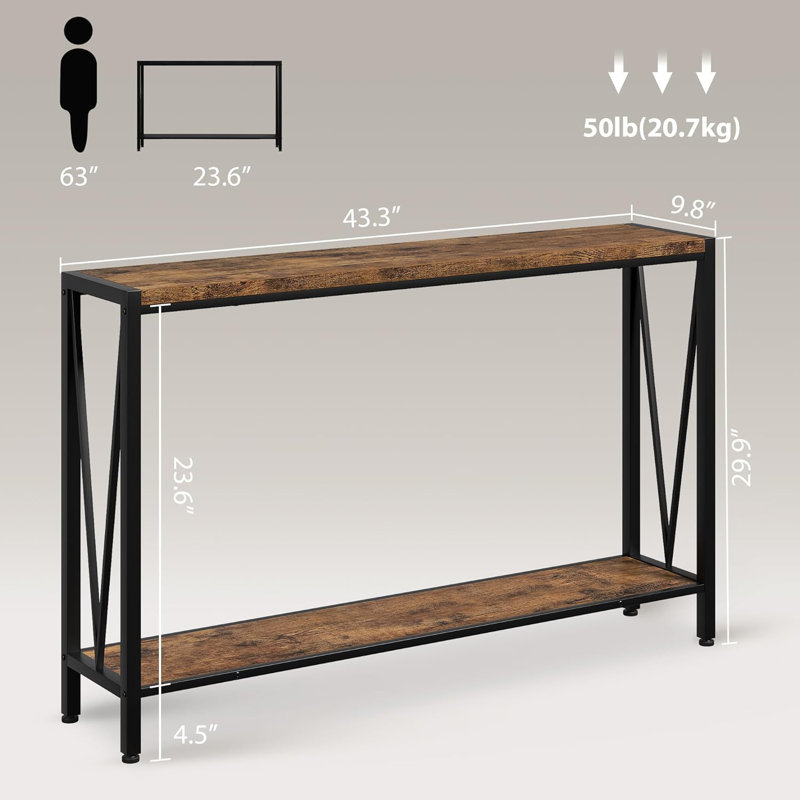Geron Console Table, 2-Tier Entryway Table with Storage, 43" Narrow Sofa Table with V Design, Industrial Console Table for Entryway