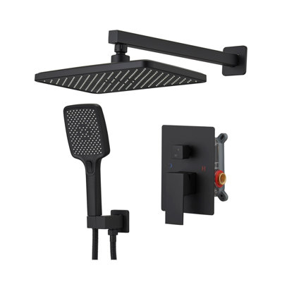 Matte Black Double-Handle Double Spray 12-Inch Square High-Pressure Shower Faucet (With Valve)