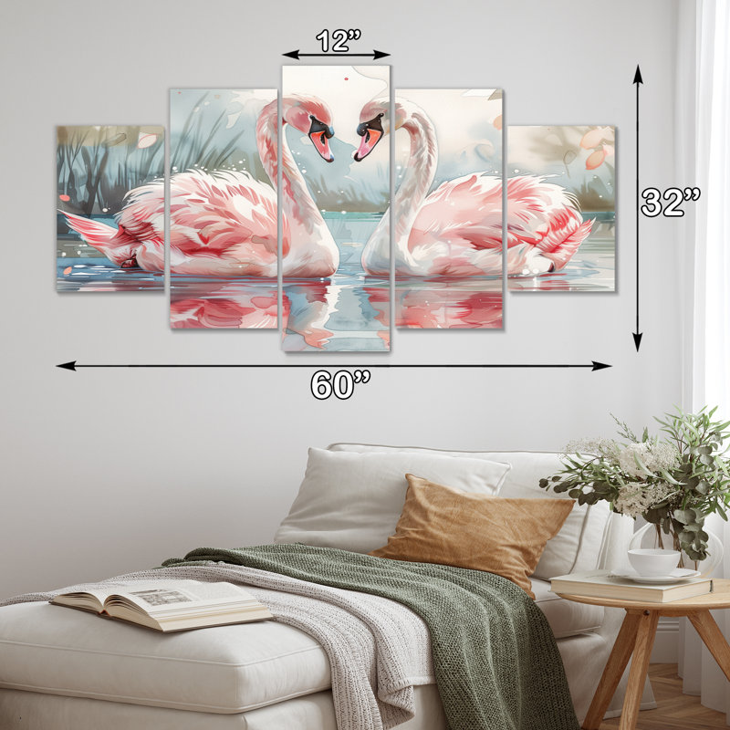 Rose, blanc, cygne, étang, romance II