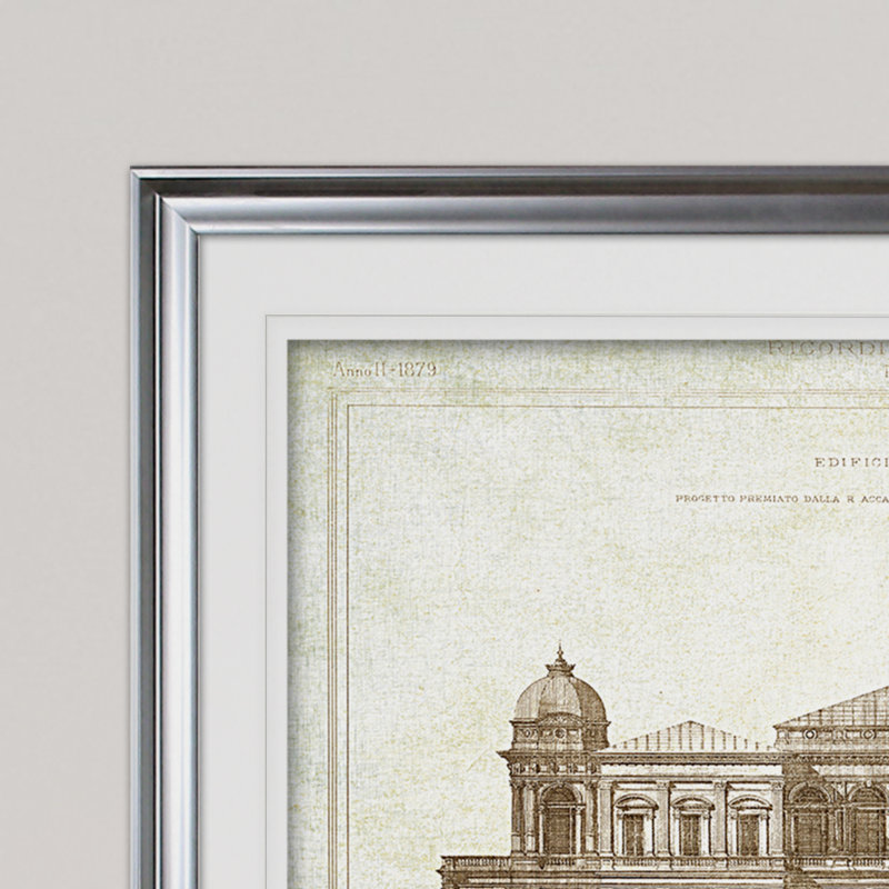 « architecture sketch ii », impression, Cadre argenté, H 31 po x l 43 po x P 1,5 po, Blanc mat