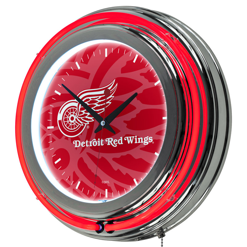 NHL Glass Wall Clock, Detroit Red Wings