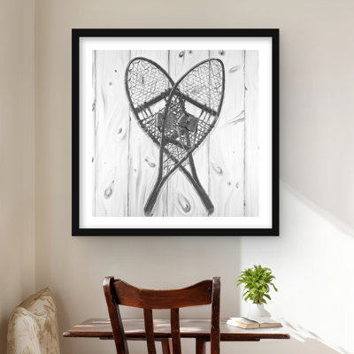 Vintage Monochrome Wood Snowshoes | Gray Holidays Print