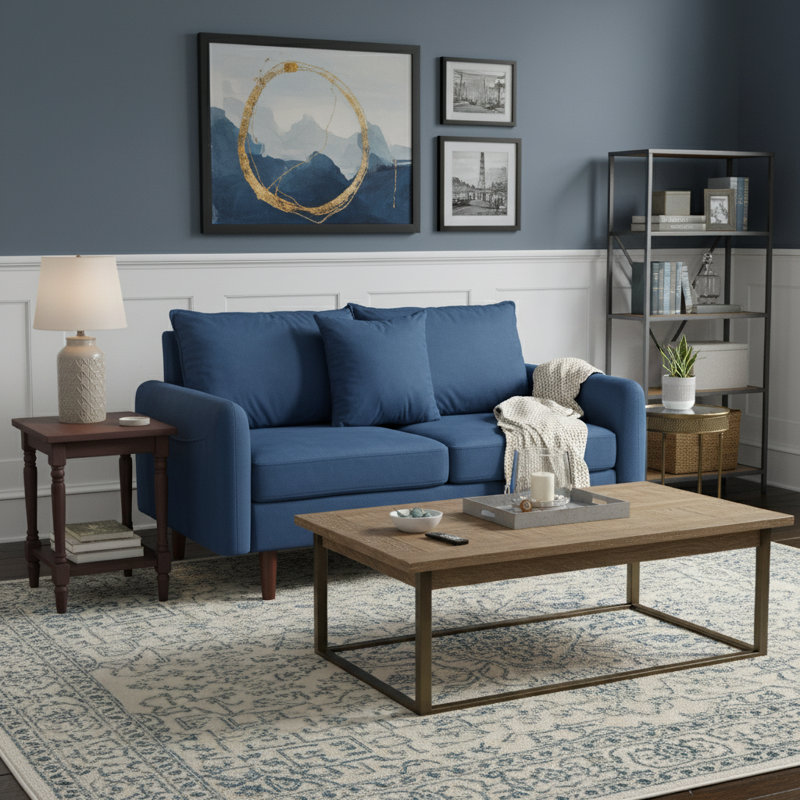Causeuse à accoudoirs arrondis 56,5 po, Bleu espace