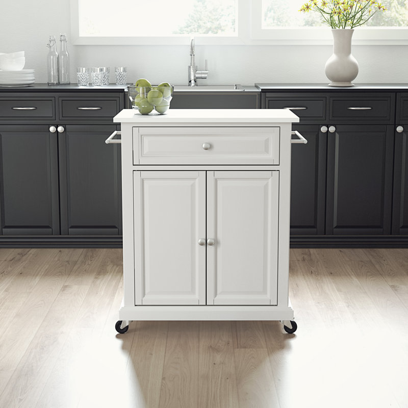 Chariot de cuisine avec plateau en granite Carreen, Blanc