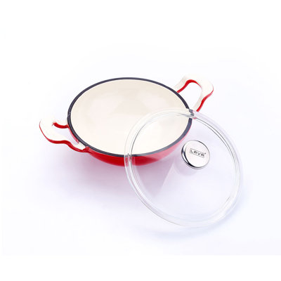 Lava Enameled Cast Iron Mini Wok 0.79 Qt. with Trendy Glass Lid