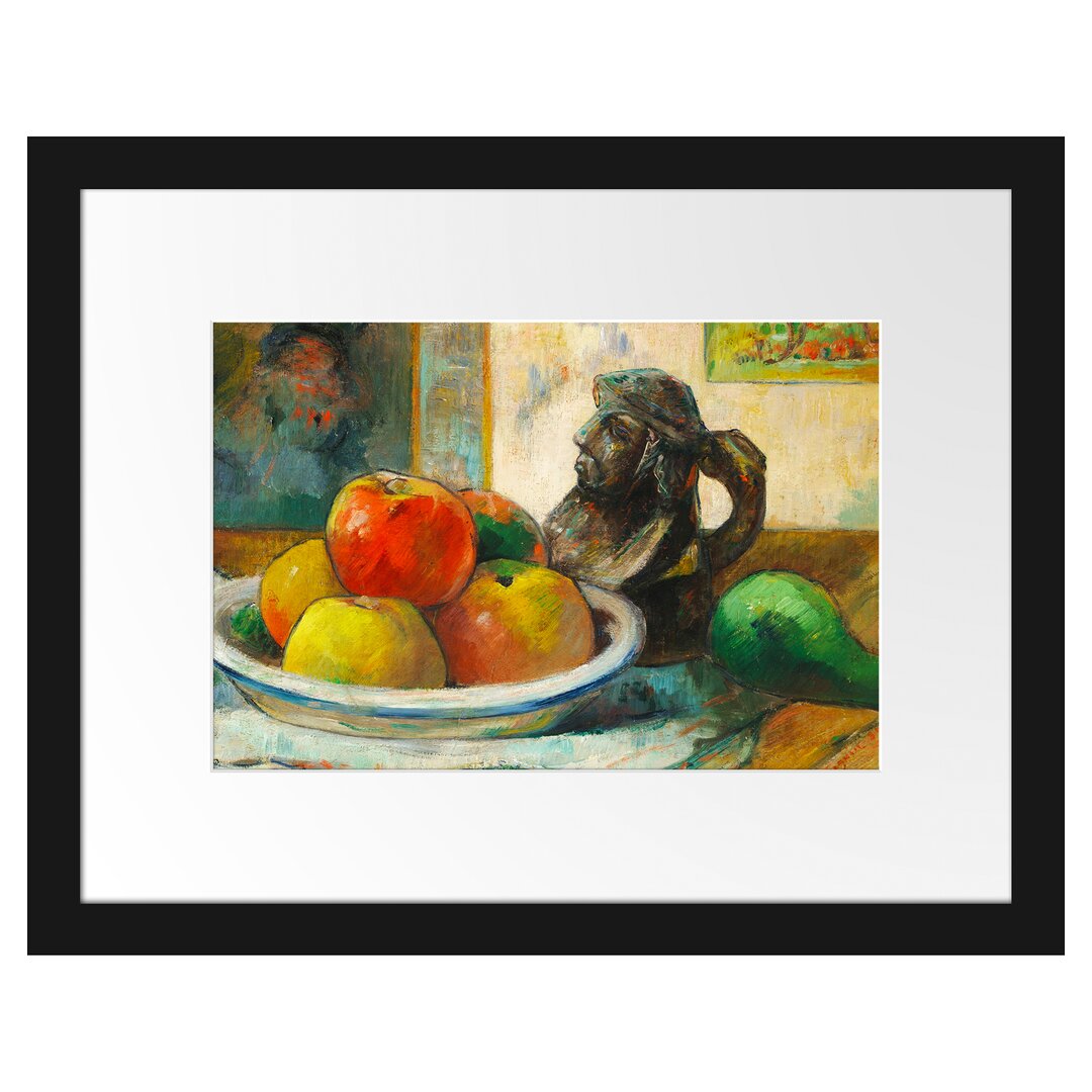 Gerahmter Kunstdruck Still Life with Apples Pear and Ceramics von Paul Gauguin