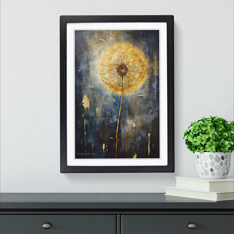Dandelion Hard Edge Painting No.2 - Single Picture Frame Print on Wood, Black Framed, 46cm H x 34cm W