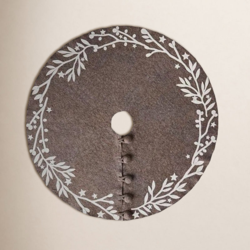 Jupe d'arbre de Noël fabriquée à la main en feutre - branches et étoiles, 60", Gris