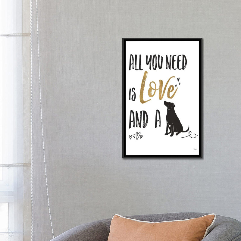 « pet love ii », art textuel sur toile tendue, H 26 po x l 18 po x P 1,5 po, Toile avec cadre noir, Pas de tapis