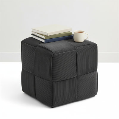 Square Ottoman Footstool, Soft And Comfortable Corduroy Woven Design Sofa Stool