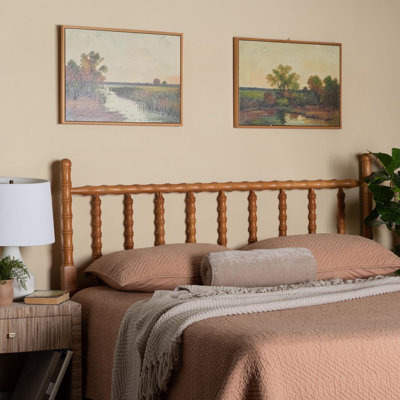 Willshine Bamboo Motif Headboard - Handcrafted Timber Panel With Ornamental Rotated Spindle Design, Full, Oak Brown