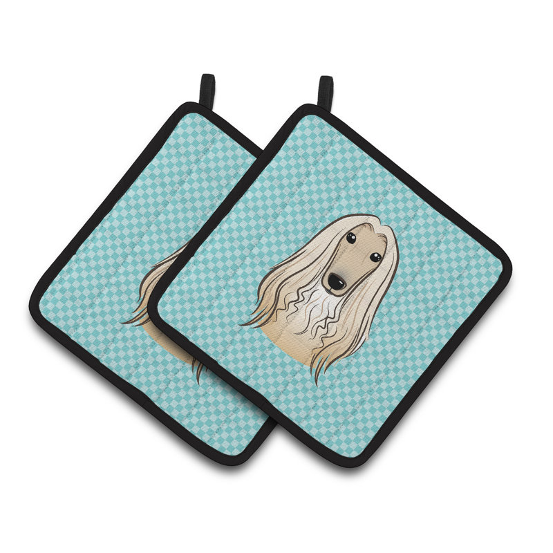 Cuisinier poignée hound afghan de caroline trésors Checkerboard, Bleu