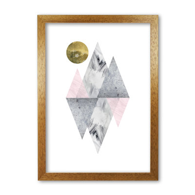 Pink And Grey Diamonds With Gold Moon Abstract - Print