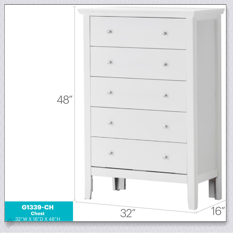 Commode Primo G1339-CH avec finition durable et tiroirs à queue d'aronde française, parfaite pour les chambres à coucher modernes et les besoins de rangement.