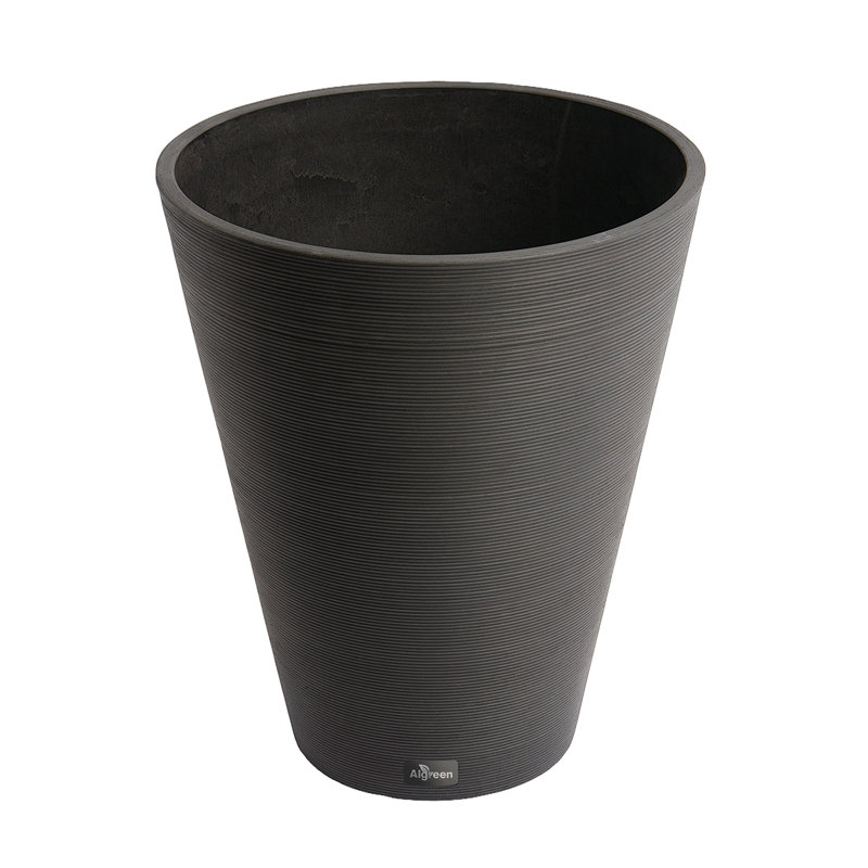 Cara Ribbed Round Taper Composite Planter, Black
