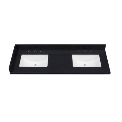Bravon 61. in Granite Vanity Top in Black Galaxy with White Double Sink