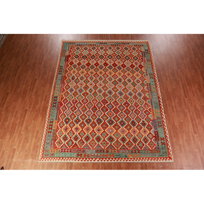 Tapis oriental réversible en laine Kilim 10 x 13