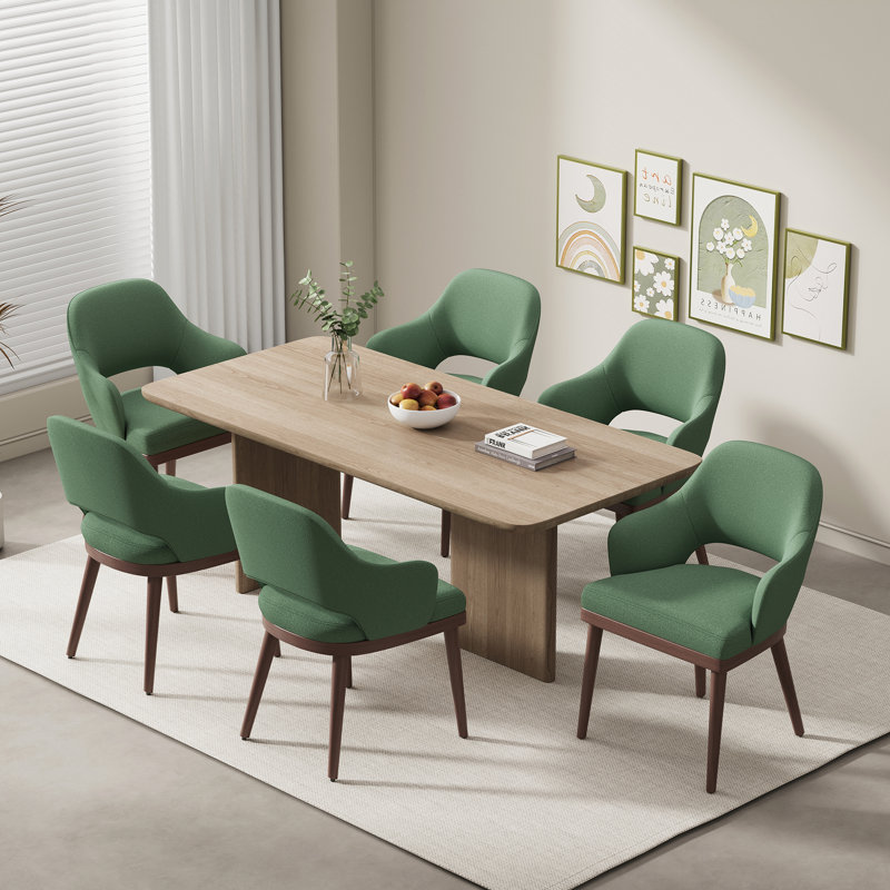 Modern Upholstered Dining Chair with Walnut Wood Legs, Green, Dark Brown Wood