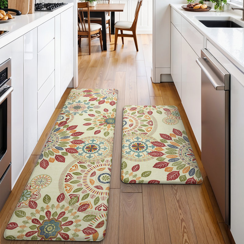 Tapis de cuisine imperméable anti-fatigue anti-dérapant, Orange / rouge / beige