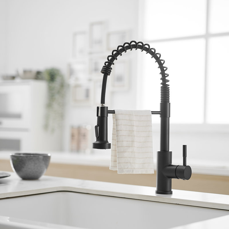 Robinet de cuisine à poignée simple en acier inoxydable 304, Noir mat