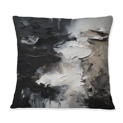 Black Textured Splash Paint Art II - Abstract Printed Throw Pillow
