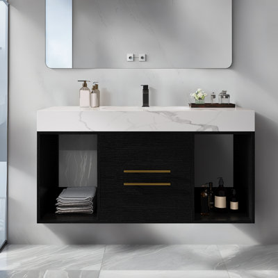 Premium Bathroom vanity With Sink , Durable Floating vanity Featuring Stone Top & Modern Design