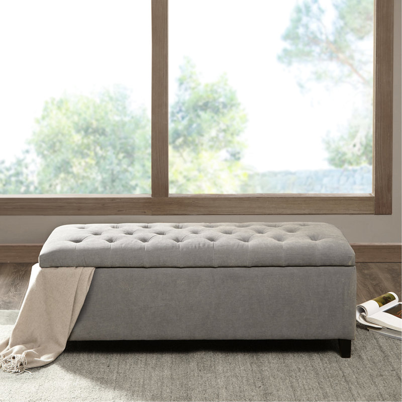 Banc de rangement - Revêtement gris, fermeture en douceur, avec compartiment intérieur à boutons et dispositif de fermeture