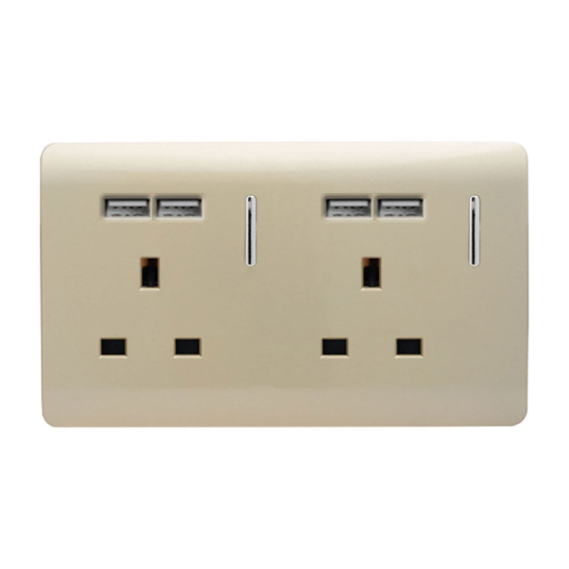 Trendi Switch 2 Gang 4 Port USB 2100mA Plug Socket, Gold