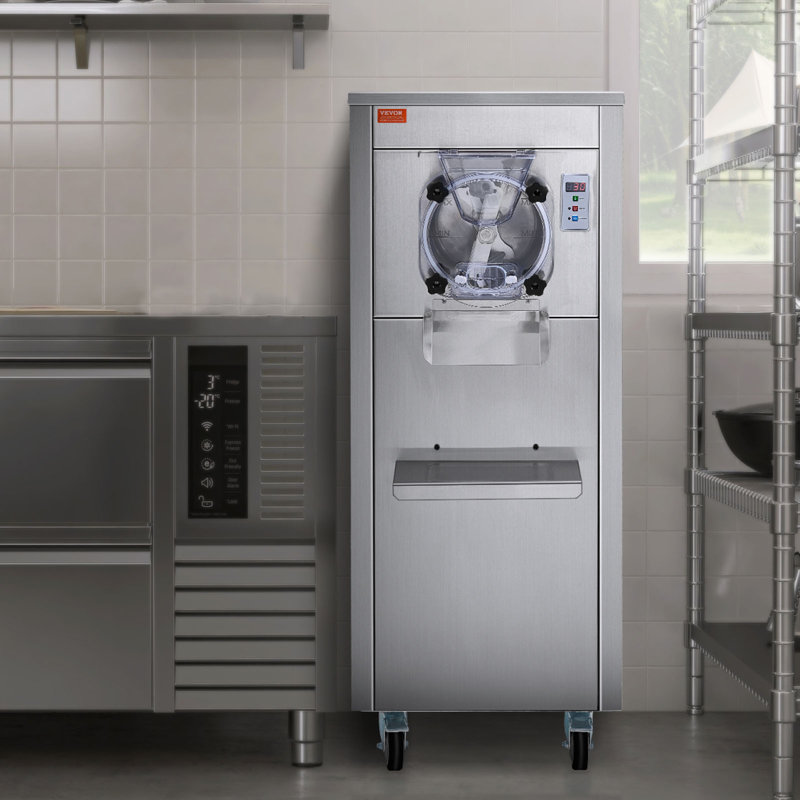 Sorbetière professionnelle, production de 18 litres par heure, 1780 W, cuve en acier inoxydable de 6 litres, une seule saveur disponible, équipée de roulettes, d'un affichage DEL, d'un système de nettoyage automatique et d'une fonction de pré-refroidissement.