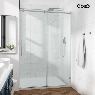 50-55" W X 76" H Frameless Single Sliding Shower Door with 3/8" Clear Tempered Glass - Square Top Rail
