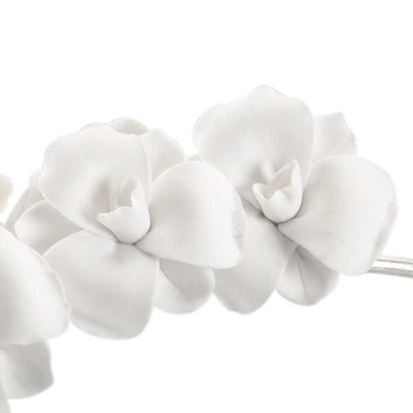 Matte White and Silver Potted Orchid Figurine