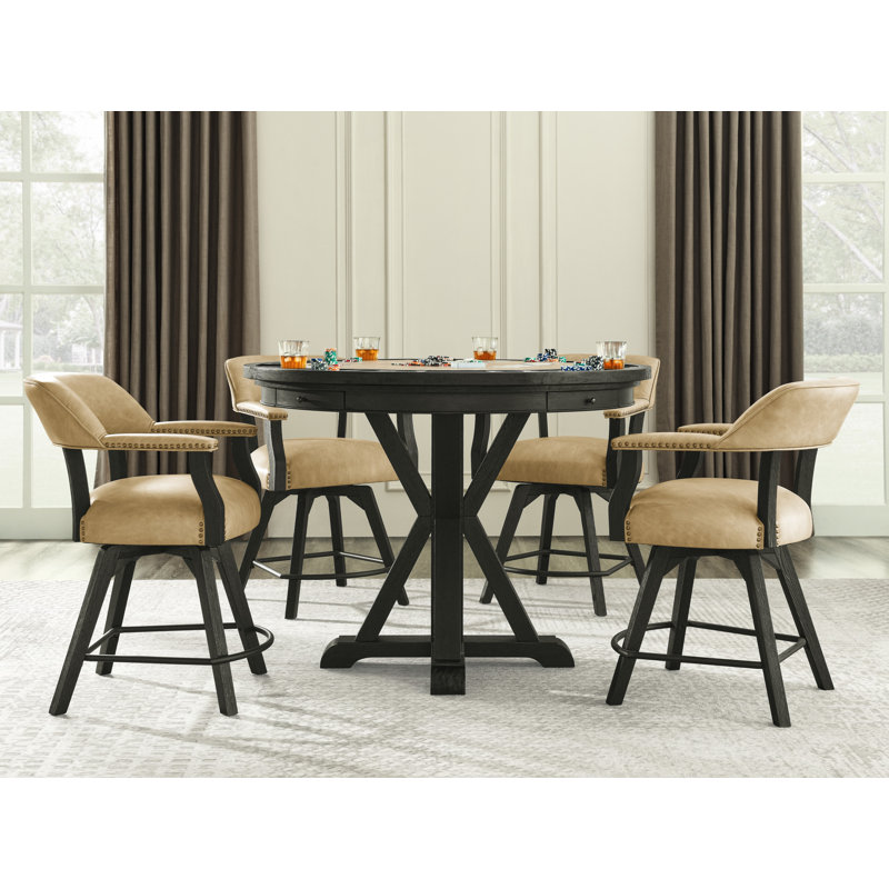 48" Black and Sand Rustic Oak Veneer Counter Height Table
