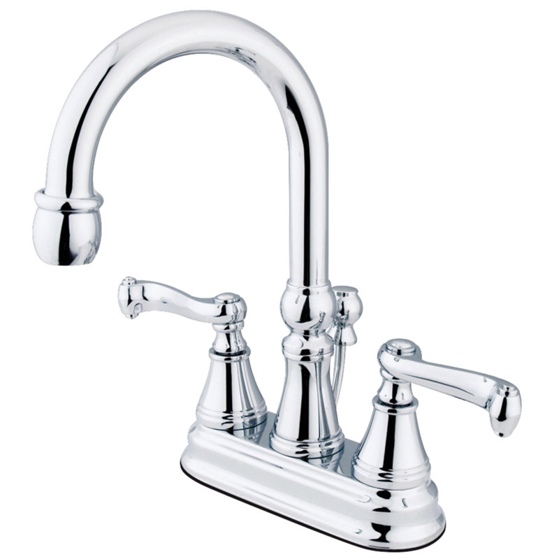 Kingston Brass Royale Two-Handle 3-Hole Deck Mount 4" Centerset Bathroom Faucet with Brass Pop-Up, Polished Chrome