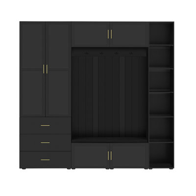 U-Can American Style 4-in-1 Hall Tree with Padded Bench, 4 Hooks, and Adjustable Storage Shelves