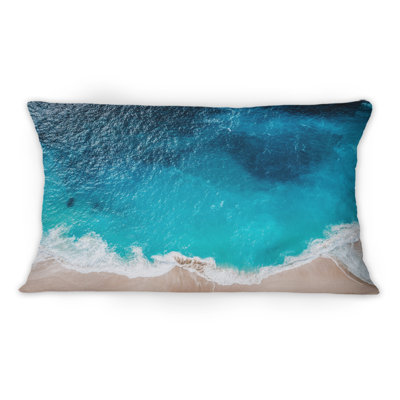 Deep Blue Waves At The Beach Arial View - Nautical & Coastal Printed Throw Pillow