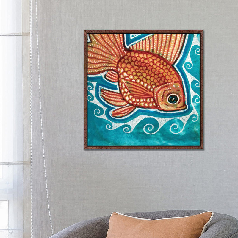 Small Fry 1 Piece Painting on Canvas, 66.04cm H x 66.04cm W x 3.81cm D, Classic Brown Wood Framed