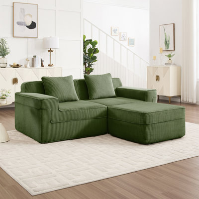 Modular Sectional Boneless Sofa, Cloud Sectional Couch With Deep Seat, Modern Modular Sofa Couch With Throw Pillows And Movable Ottoman, Corduroy Fabric