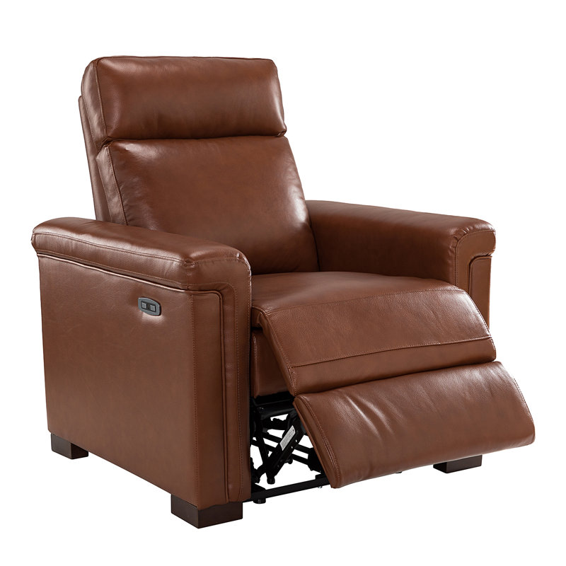Fauteuil inclinable en cuir véritable 36,02 po Adela, Cuir véritable brun