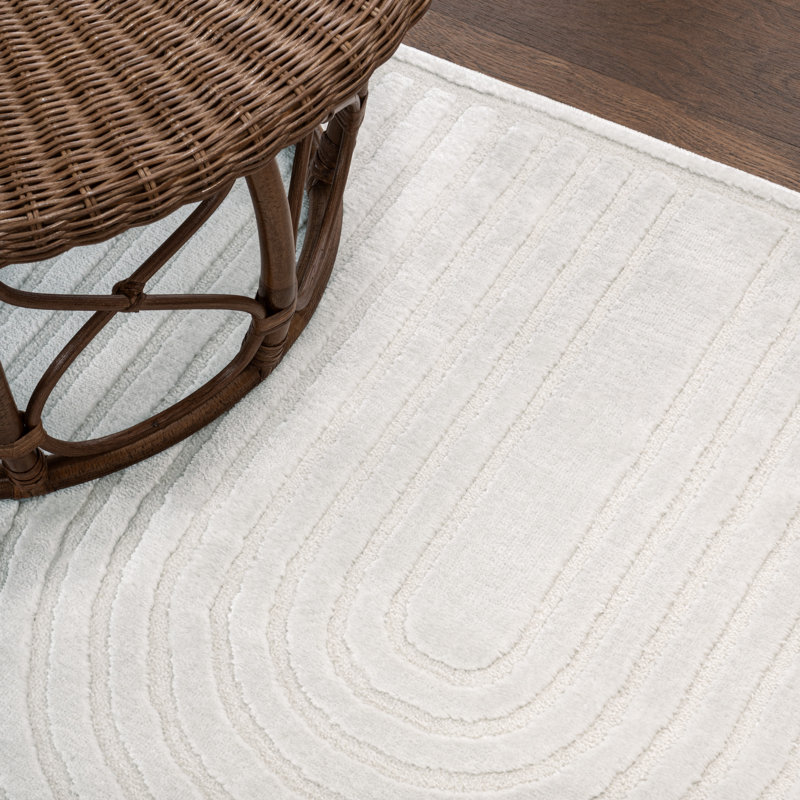 Tapis blanc / crème Megane MidCentury Art Deco, Rectangle 5 pi 3 po x 7 pi 7 po