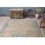 Élégant tapis turc rétro bleu et beige à motif unique noué à la main, parfait pour tout décor