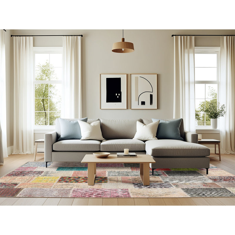Tapis gris/rose/beige contemporain, Rectangle 6 pi x 9 pi