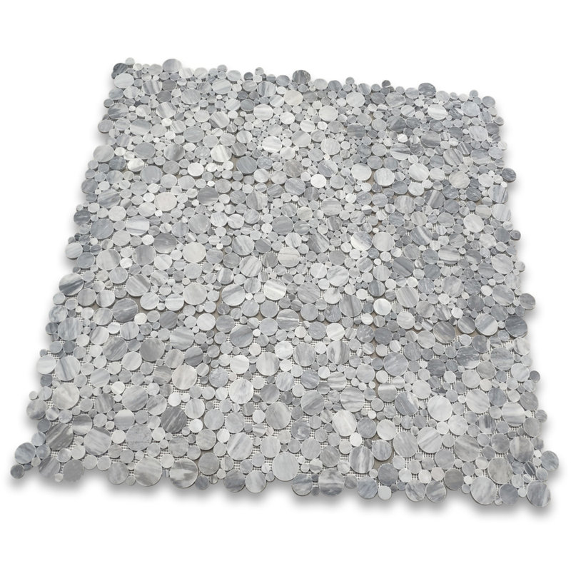 Carreau de mosaïque de marbre et de galets 12 po x 12 po Bardiglio, Gris clair